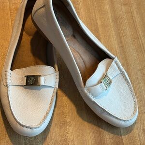Giani Bernini White Loafers, with a gold buckle, worn once